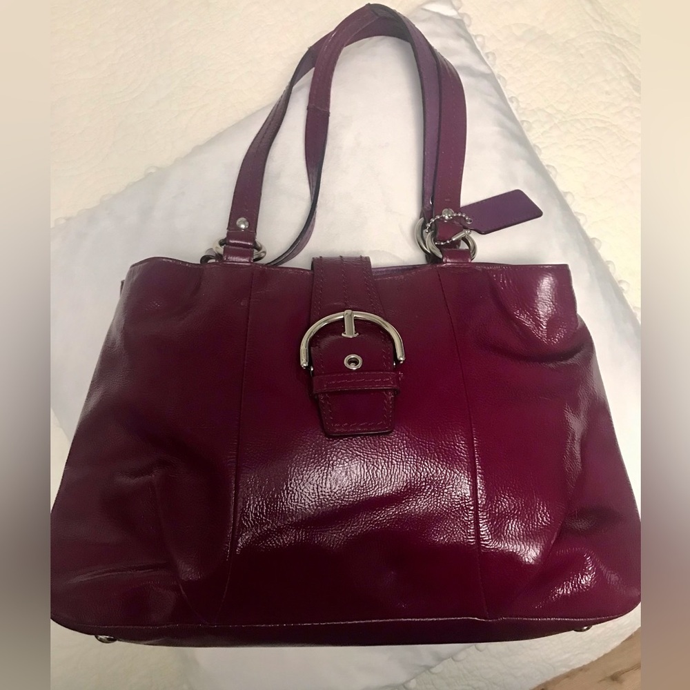 Coach Plum Patent Leather Shoulder Bag Purse Tote-Preowned